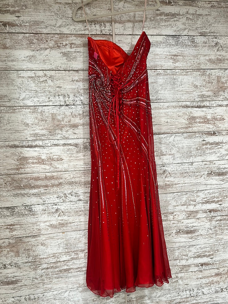 RED BEADED LONG EVENING GOWN