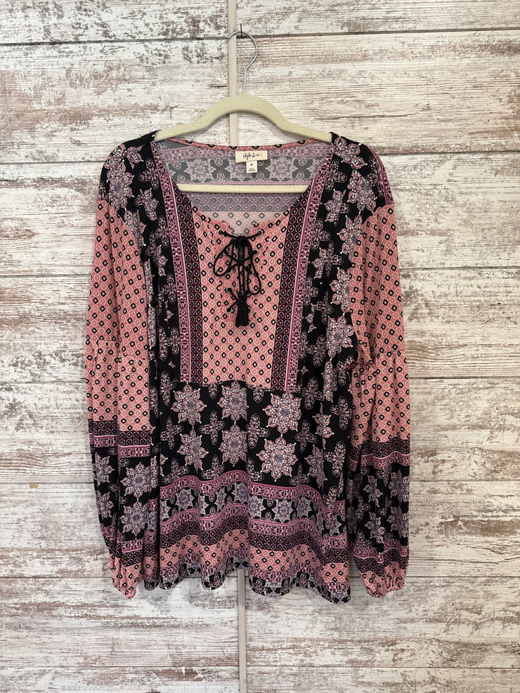 PINK/BLACK PAISLEY LONG SLEEVE