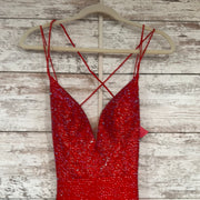 RED BEADED LONG EVENING GOWN