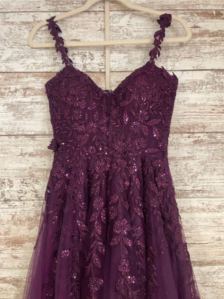 PURPLE/FLORAL A LINE GOWN