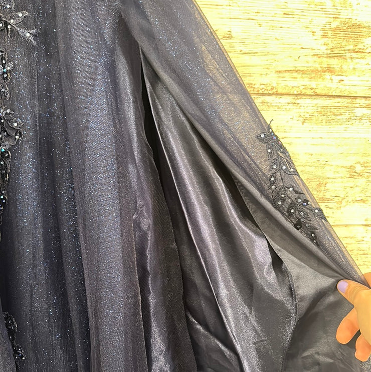 NAVY FLORAL A LINE GOWN (NEW)