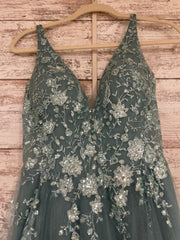 GREEN/FLORAL SPARKLY A LINE