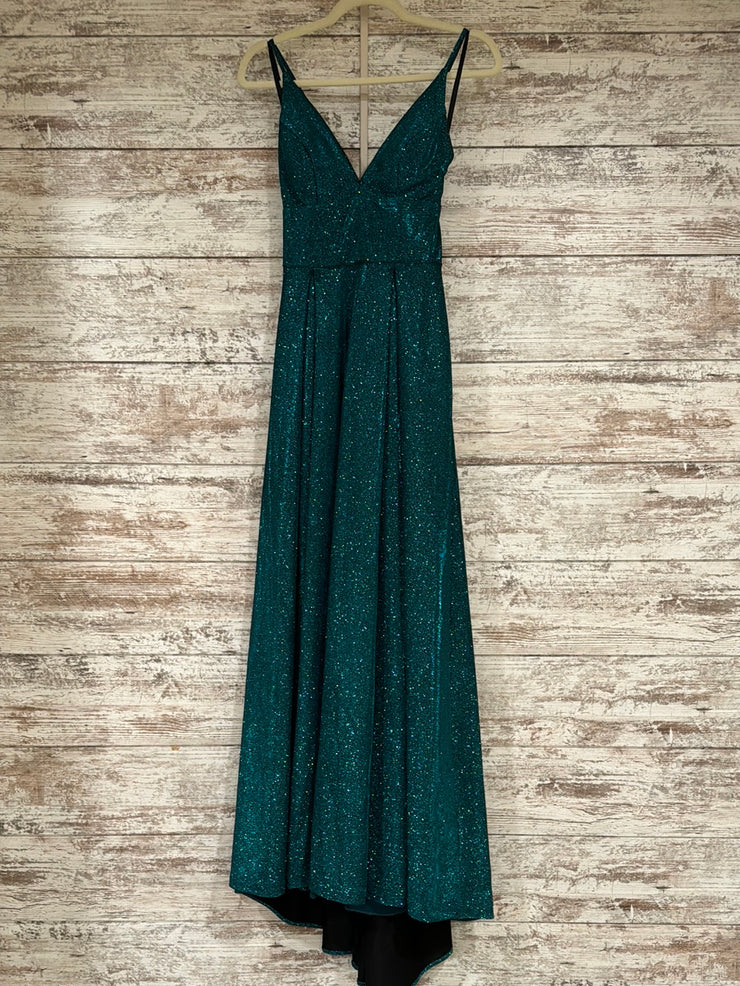 GREEN SPARKLY A LINE GOWN