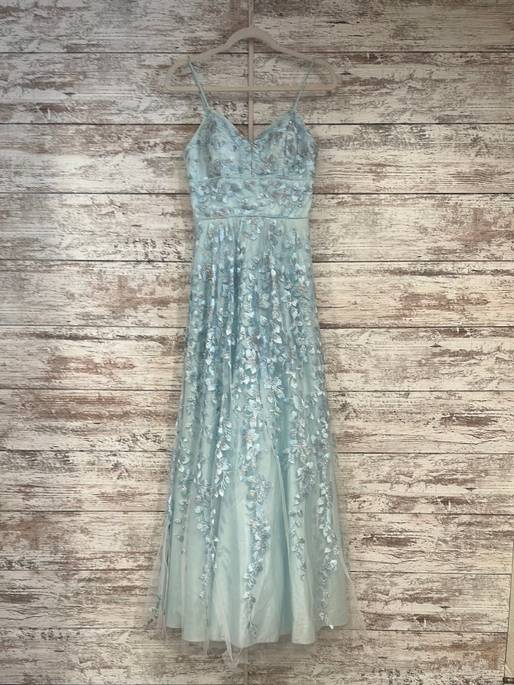 BLUE/FLORAL A LINE GOWN