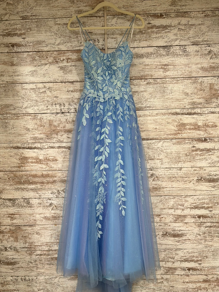 BLUE/FLORAL A LINE GOWN