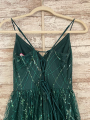 GREEN SPARKLY A LINE GOWN