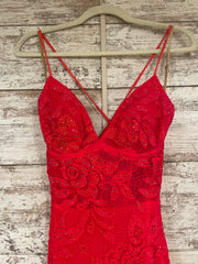 RED LACE LONG EVENING GOWN