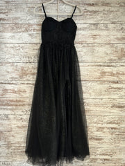 BLACK SPARKLY A LINE GOWN