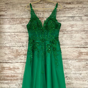 GREEN/FLORAL A LINE GOWN