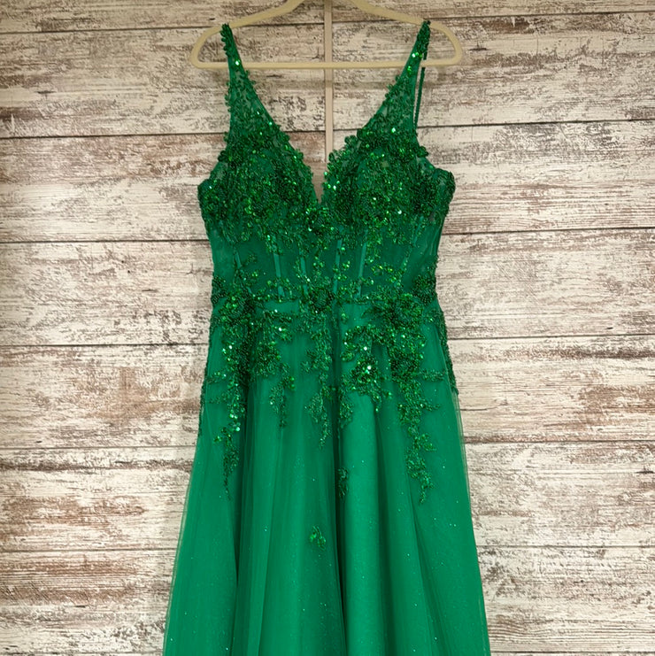 GREEN/FLORAL A LINE GOWN