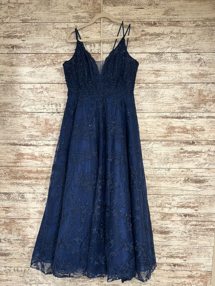 NAVY/FLORAL A LINE GOWN
