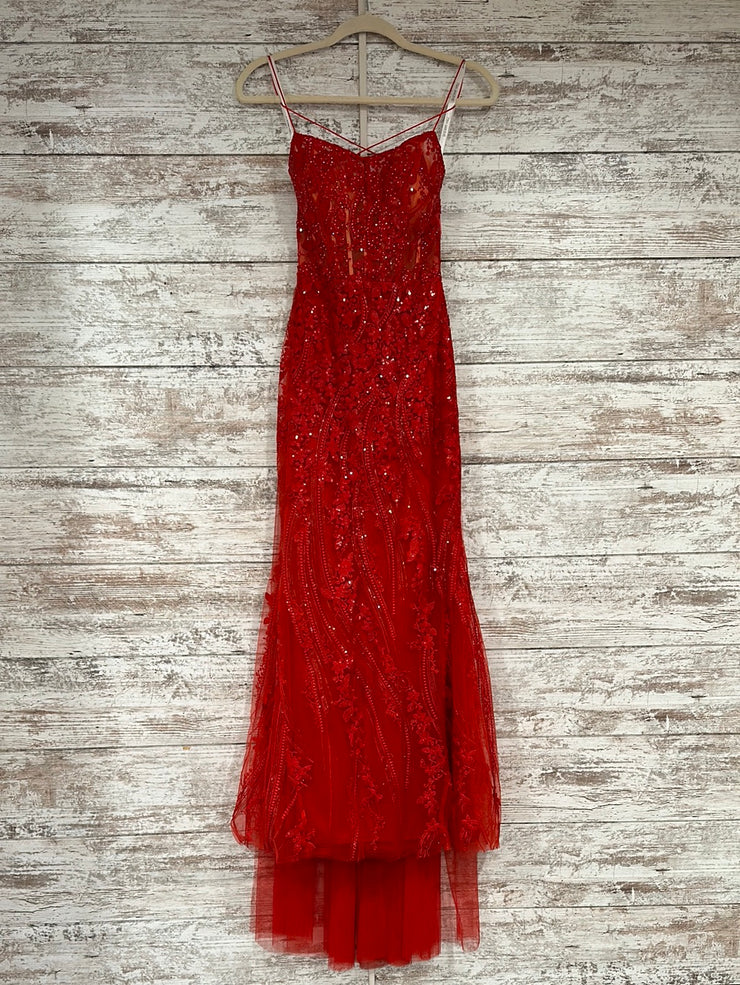 RED/FLORAL LONG EVENING GOWN