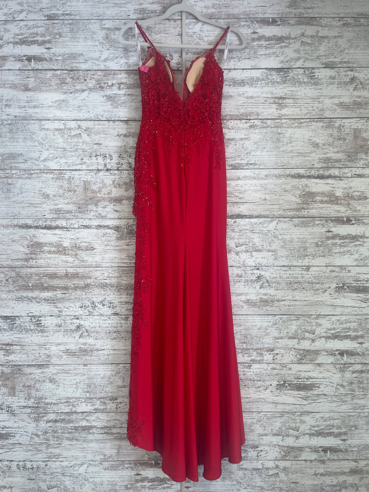 RED/FLORAL LONG EVENING GOWN
