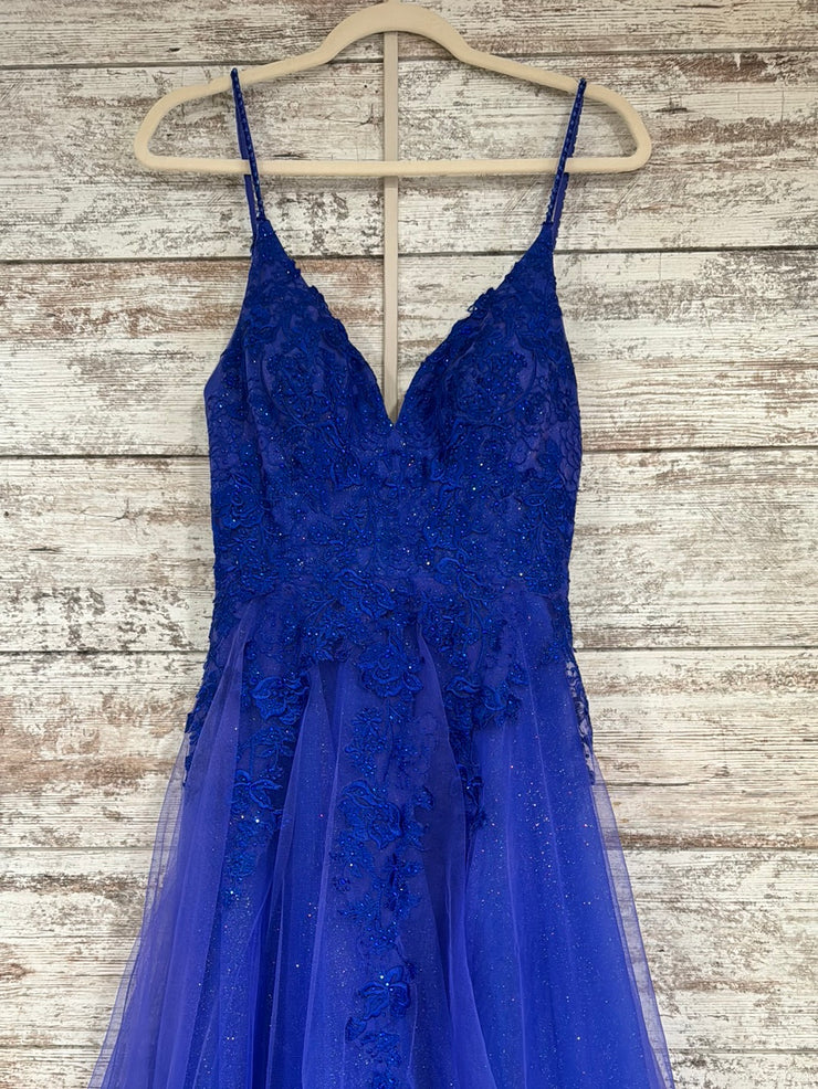 ROYAL BLUE/FLORAL A LINE GOWN