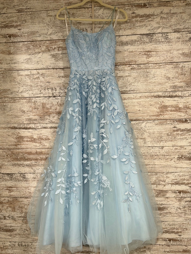 BLUE/FLORAL A LINE GOWN