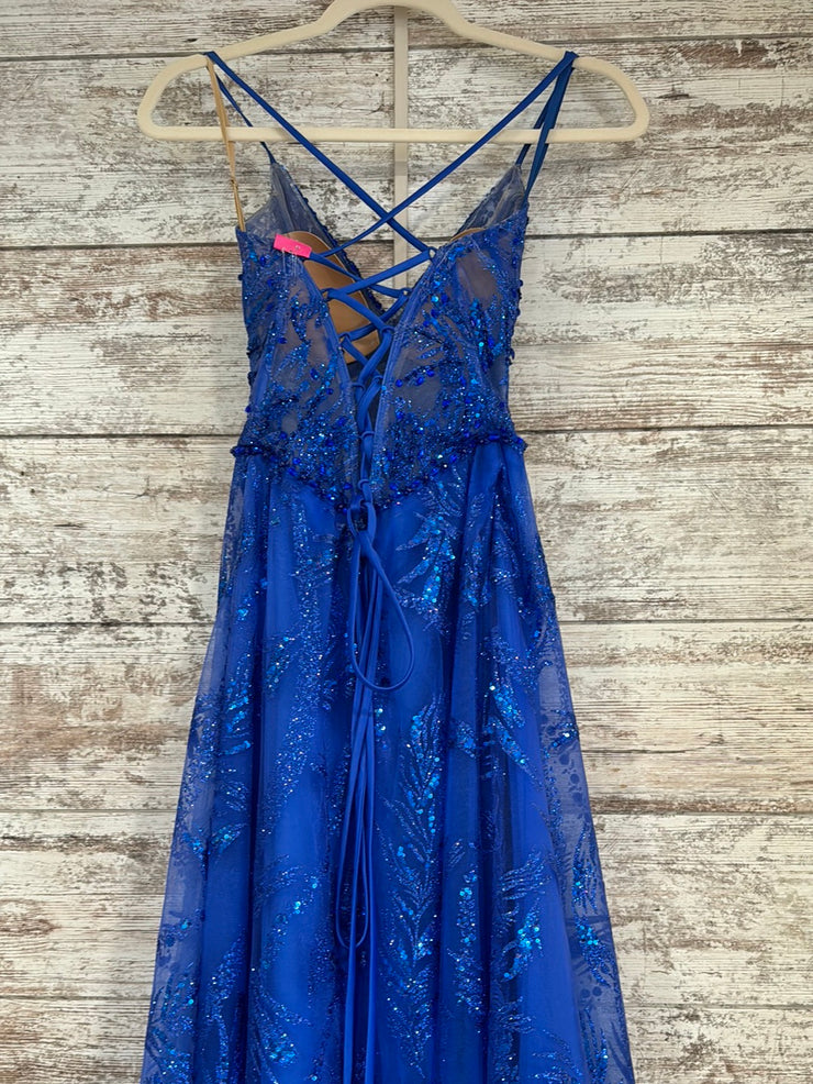 ROYAL BLUE SPARKLY A LINE GOWN