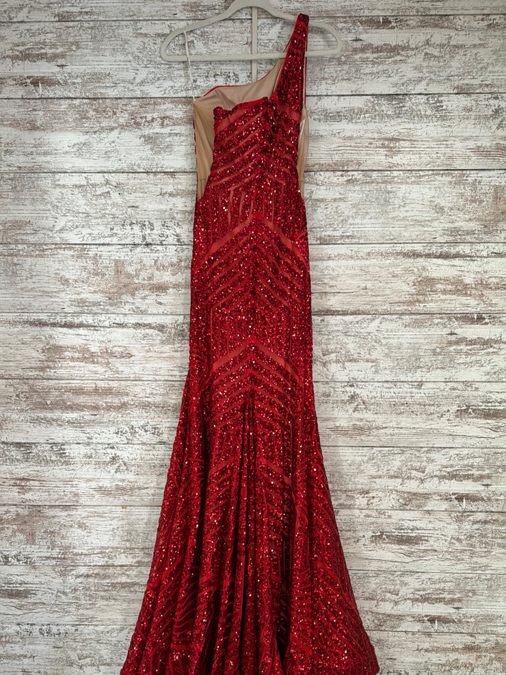 RED SEQUIN LONG EVENING GOWN