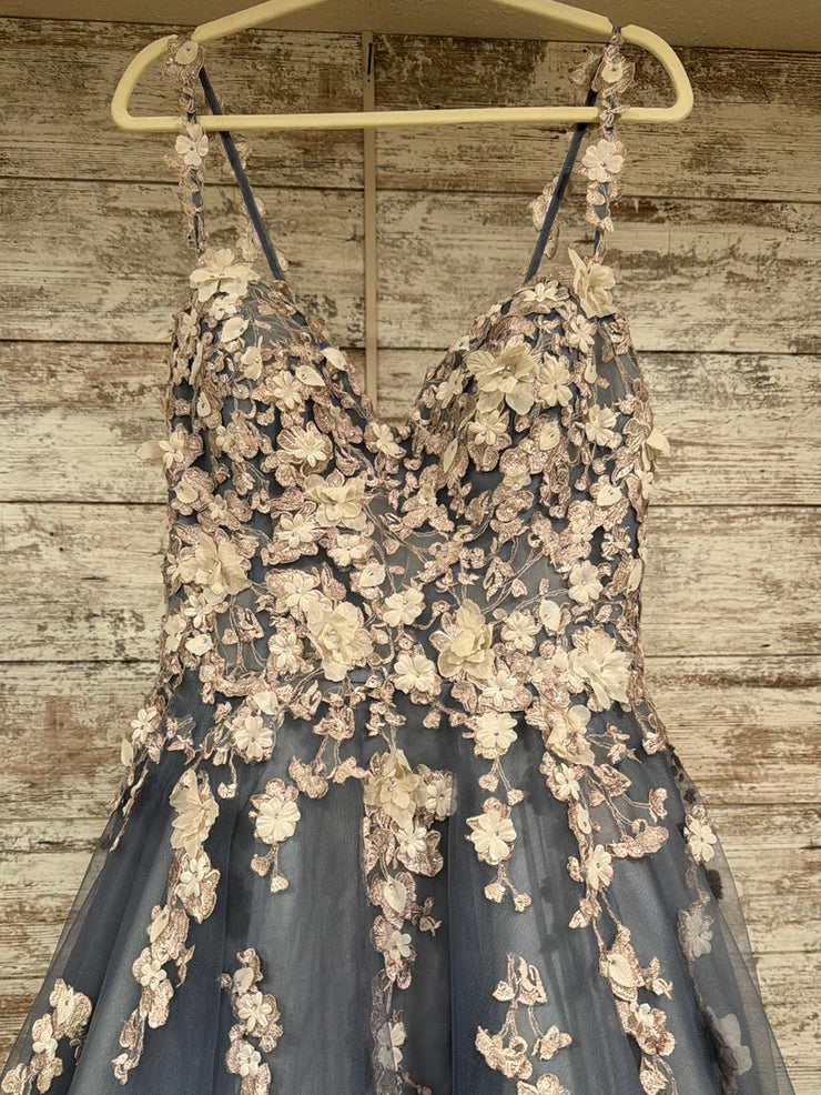 BLUE/PINK FLORAL ALINE GOWN