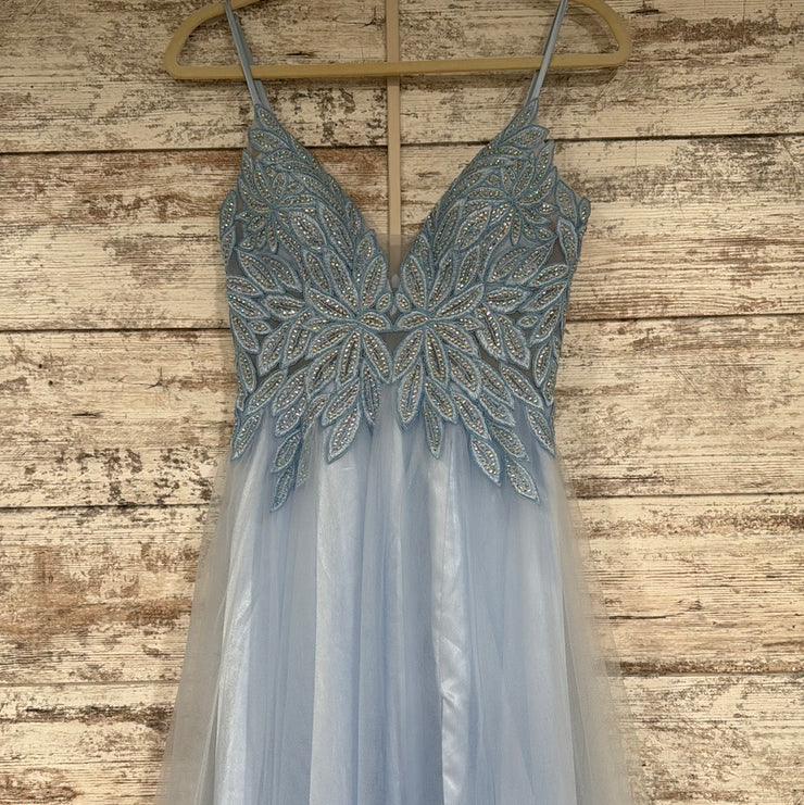 BLUE/FLORAL A LINE GOWN