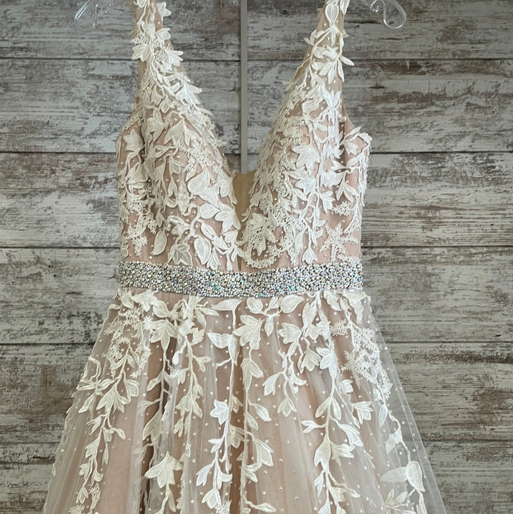 IVORY/FLORAL A LINE GOWN