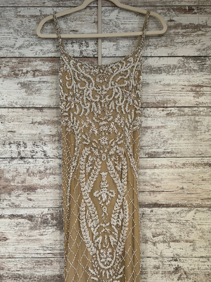 IVORY/NUDE BEADED LONG DRESS