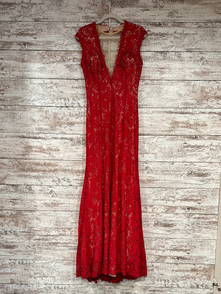 RED/NUDE SPARKLY LONG DRESS