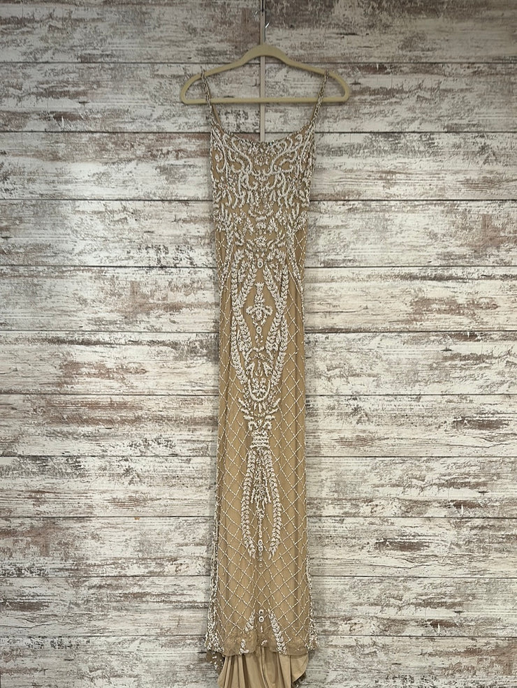 IVORY/NUDE BEADED LONG DRESS