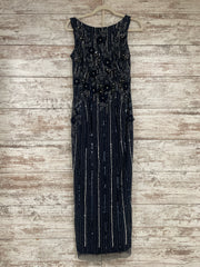 NAVY/SILVER BEADED LONG DRESS