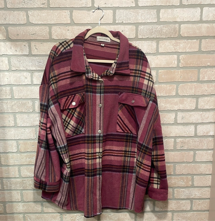 PINK PLAID FLEECE JACKET $69
