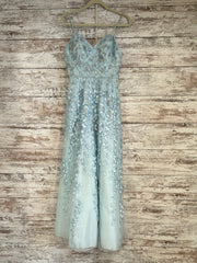 BLUE SPARKLY A LINE GOWN