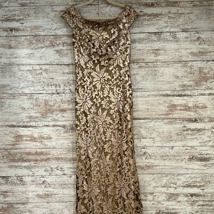 TAN/NUDE FLORAL LONG DRESS