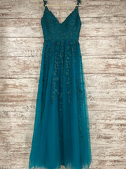 TEAL/FLORAL A LINE GOWN
