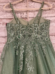 GREEN SPARKLY A LINE GOWN