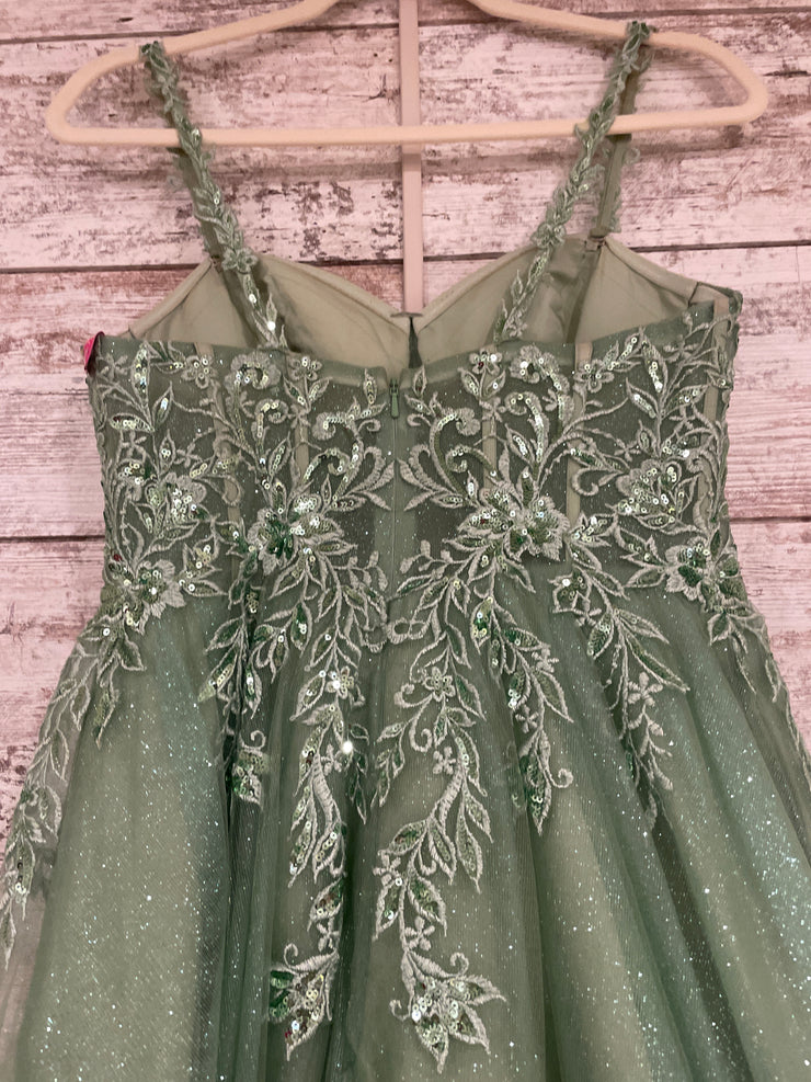 GREEN SPARKLY A LINE GOWN
