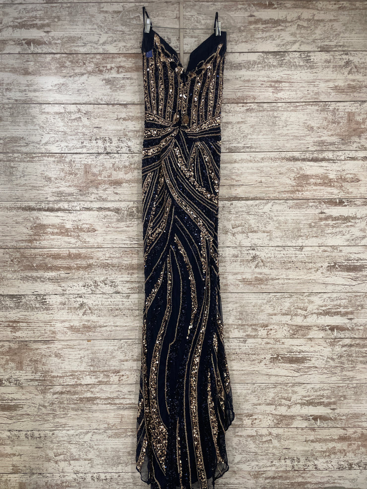 NAVY/GOLD SPARKLY LONG DRESS