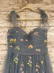BLUE/FLORAL A LINE GOWN