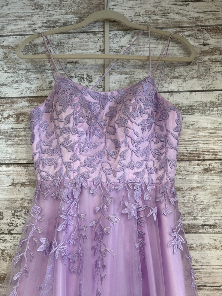 PURPLE/FLORAL A LINE GOWN