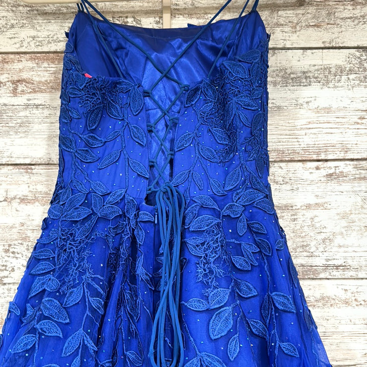 ROYAL BLUE/FLORAL A LINE GOWN