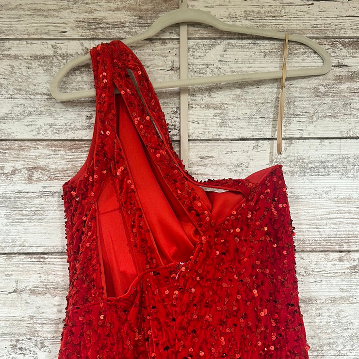 RED SEQUIN LONG EVENING GOWN