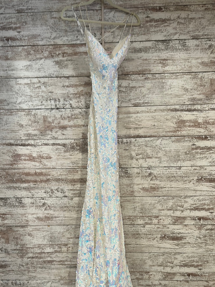 WHITE/BLUE SPARKLY LONG DRESS