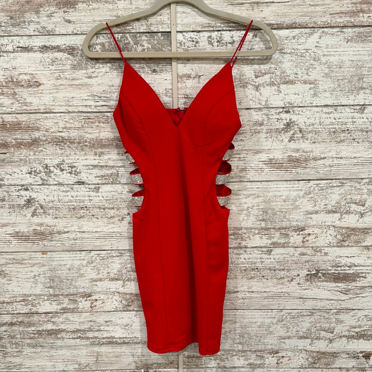 RED CUT OUT SIDES SHORT DRESS