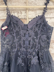 BLUE/GRAY FLORAL A LINE GOWN