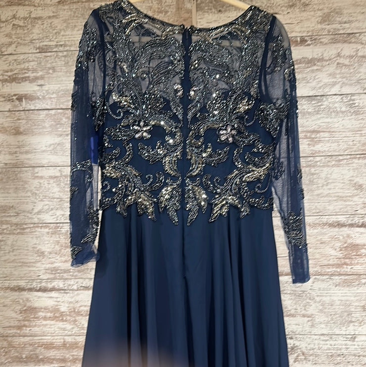 NAVY BEADED TOP LONG DRESS