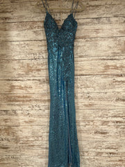 BLUE/FLORAL SEQUIN LONG DRESS