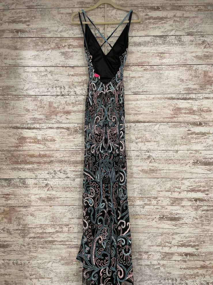BLACK/COLORFUL BEADED DRES-NEW