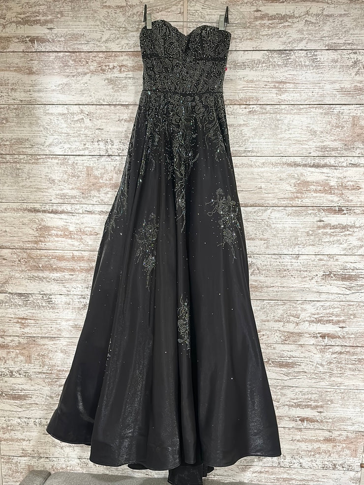 BLACK SPARKLY A LINE GOWN