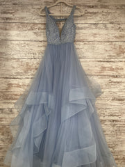 BLUE RUFFLED A LINE GOWN