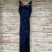 NAVY SEQUIN LONG EVENING GOWN