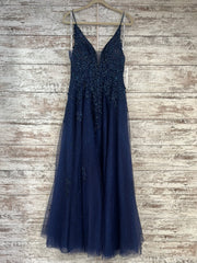 NAVY FLORAL A LINE GOWN (NEW)