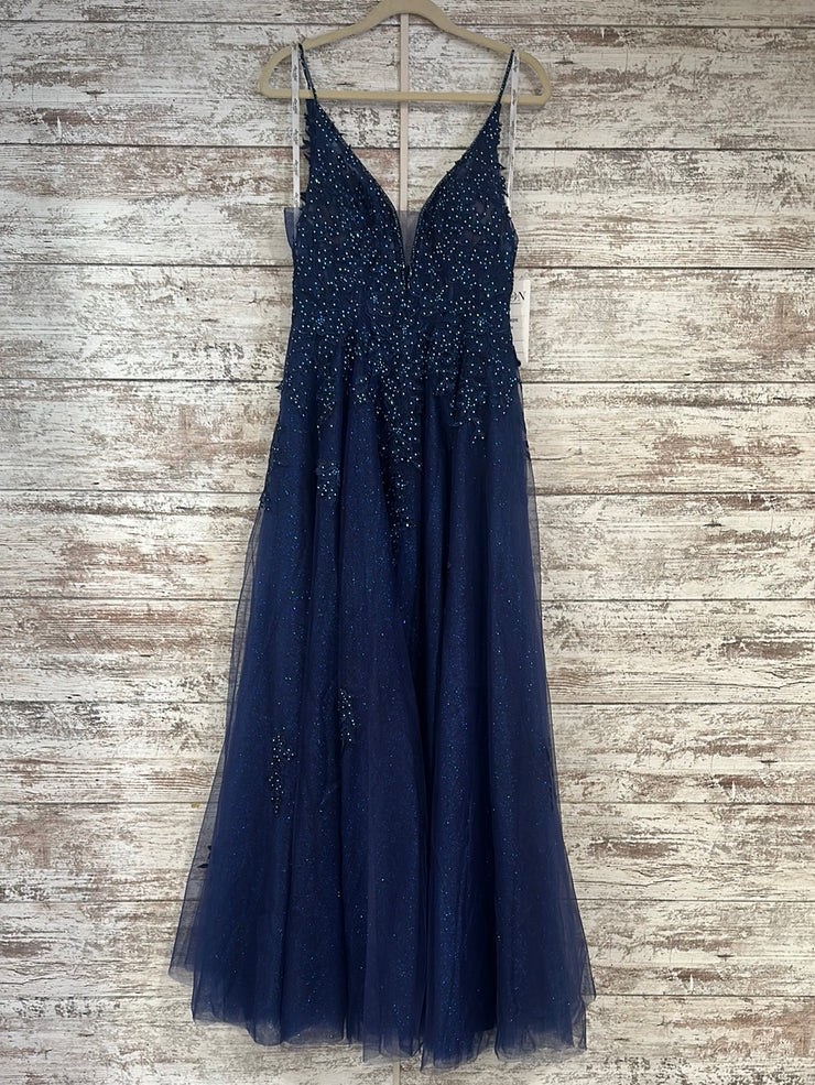 NAVY FLORAL A LINE GOWN (NEW)